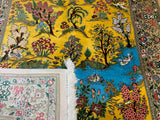 Nature Lover, Colorful Silk Rug, Wall-Hang, Persian Qom Qum- LA81